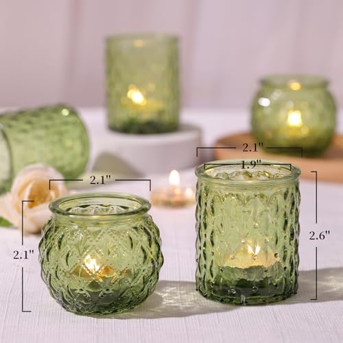 NITIME 12Pcs Assorted Green Votive Candle Holders, Tea Lights Candle Holder for Table Centerpiece, Green Candle Holders for Wedding, Bridal Shower and Tea Party Decorations - Image 2