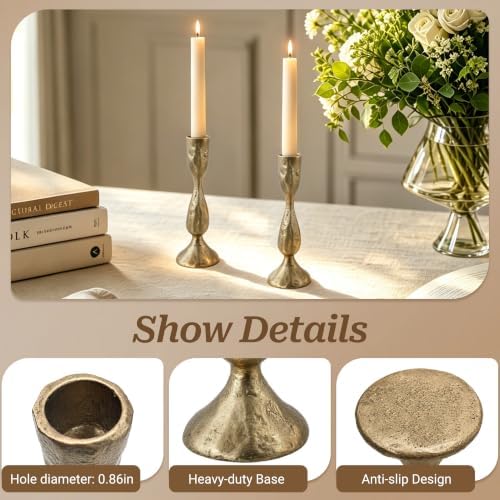 Cast Iron Taper Candle Holders Set of 2, Brass Candlestick Holders - Image 3