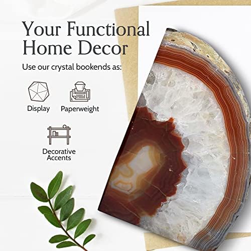 Nature's Decorations Agate Bookends - A Quality Brown Geode with Non-Skid Rubber Bumpers for Shelves, Office, Home Decor - Heavy Duty Cool Crystal Stone (3-4 LB)
