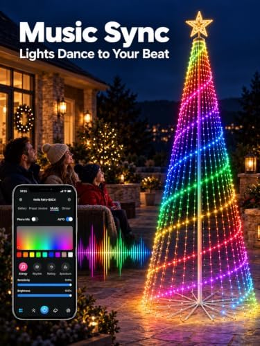 6FT Smart Outdoor Christmas Cone Tree Lights with Star & RGB Color Effects - Image 6