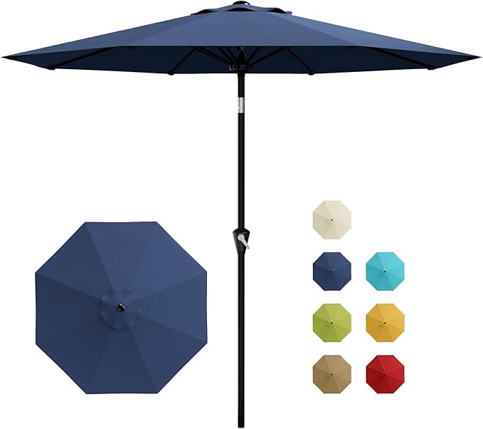 Garveelife 9FT Umbrella Outdoor Patio, Table Umbrella with Push Button Tilt and Crank, 8 Sturdy Ribs Waterproof UV Protection for Garden, Pool, Backyard, Deck, Market