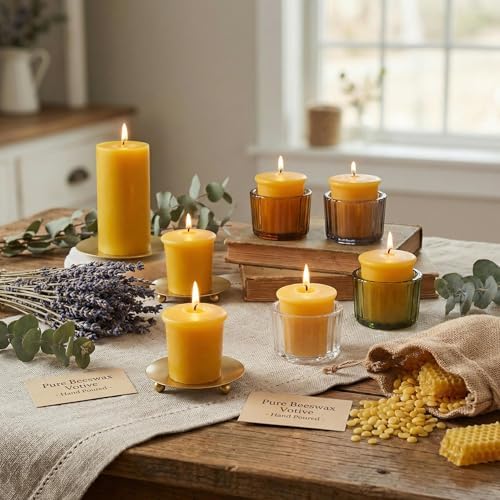 Beeswax Votive Candles 12 Pack, 2x2 Inch Pure Natural Wax Candles Smokeless & Unscented Honey Scent for Prayer, Home Decor, Emergency & Weddings, 10-Hour Burn Time (120 Hrs Total) - Image 4