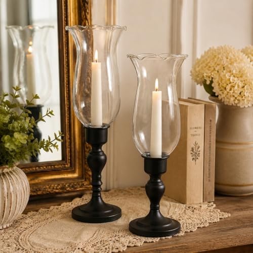 Volens Set of 2 Hurricane Glass Candle Holders with Iron Base & Glass Dome by VolensLightUpYourLife