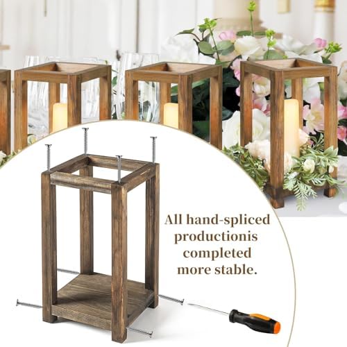 4 Pcs Wooden Lanterns Wedding Centerpiece for Tables, Farmhouse Candle Lantern, Perfect Centerpiece Table Decorations, Candle Holder Decorative for Wedding Party, Table Valentine Decor - Image 4
