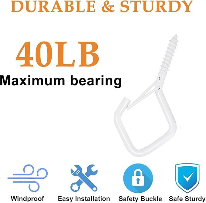 12-Pack Heavy-Duty White Screw Eye Hooks with Safety Clips | Metal Ceiling Hooks for Hanging Plants, Wind Chimes, Bird Feeders & Indoor/Outdoor Lights
