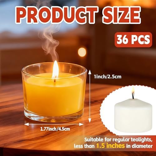 36 Pack Clear Glass Tealight Candle Holders for 1.5" Tealights - Image 2