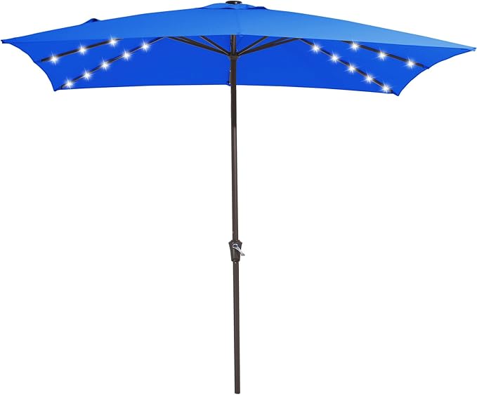 JEAREY 8x10 ft Rectangular LED Lighted Patio Umbrellas Outdoor Solar Table Market Umbrella w/Crank, 8 Sturdy Ribs, UV Protection Waterproof Sunproof(Royal Blue)