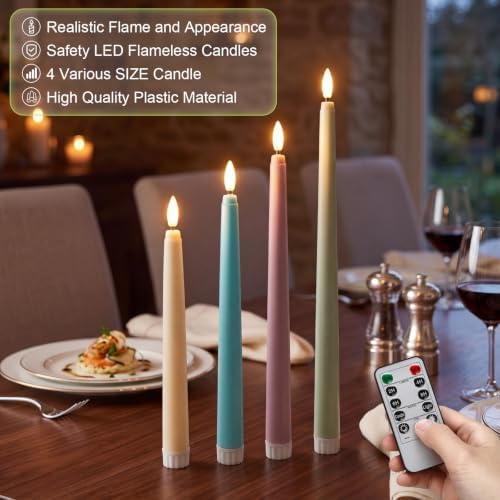 Rossesay 16 Pcs Macaron Flameless Taper Candle with Remote Timer - Image 5