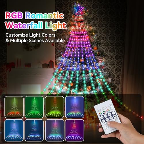 Outdoor Christmas Decorations Star String Lights, 320 LED 11.5 ft Waterfall Tree Lights with 8 Lighting Modes Christmas Star Lights for Indoor Outdoor Yard Home Festival Party Xmas New Year Decor - Image 2