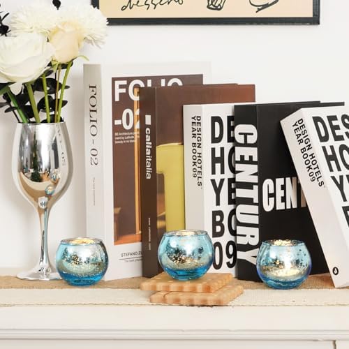 Homemory 24 Pcs Blue Votive Candle Holders, Round Mercury Glass Candle Holder, Tealight Candle Holders for Table Centerpieces, Baby Showe, Anniversary, Wedding, Home Decor, Halloween, Christmas - Image 6