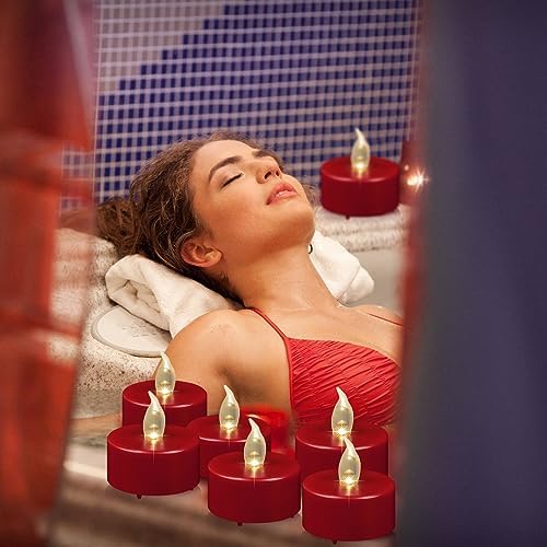 Flameless LED Tea Light Candles, Battery Operated Flickering Electric Fake Candles Bulk, 24 Pack Powered Votive Tealights Long Lasting 200H+ Bright Red Lamp for Seasonal & Festive Gift Decoration - Image 5