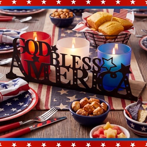 Patriotic Candlestick with 3 Glass Votives and 1 Wooden Tray - Image 4