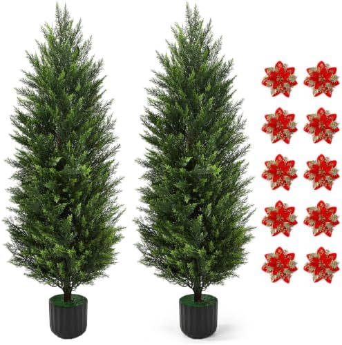 4FT Dense Artificial Cedar Topiary Trees, Christmas Tree Set of 2 by Unknown