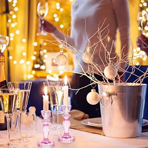 Glass Candle Holders, 2PCS Decorative Candle Stand Wide Base Candlestick Holder Table Centerpiece Decor for Wedding Festival Party Windowsill, Pink - Image 4