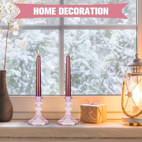 Glass Candle Holder, 2PCS Decorative Candle Sticks Pillar Candle Stand for Formal Events Wedding Party Table Centerpieces Home Decoration, Pink - Image 4