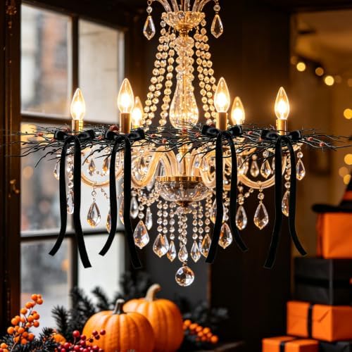 Halloween Candle Rings, Set of 6 Artificial Black Twig Wreath Candle Holder Rings with Orange Black Berries, Mini Twig Candle Rings for Taper Candles, Halloween Table Centerpiece Decor - Image 5