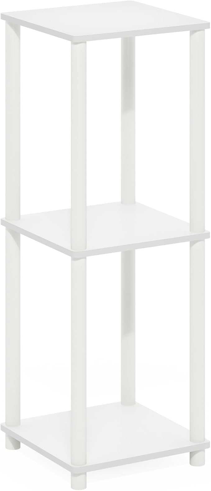 Furinno Turn-N-Tube Side Table Set of 2, 2-Tier Stackable Modern End Table with Open Shelf, Toolless Night Stand, Bedside Table, for Living Room, Bedroom, White