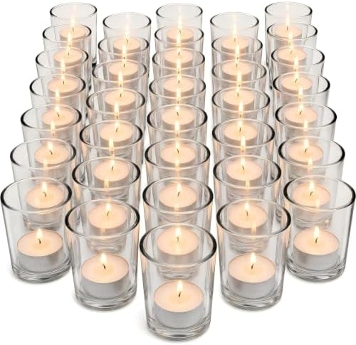 Letine 36-Pack Glass Votive Holders & White Tealights – Clean-Burning Smokeless Dripless Unscented Candles for Wedding Decor, Home Ambiance, Shabbat Dinner, Engagement & Everyday Use by LETINE