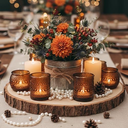 16 Pcs Assorted Amber Candle Holders- Vintage Candle Holder for Rustic/Boho Wedding Table centerpieces, Bridal Shower, Baby Shower Decoration - Image 5