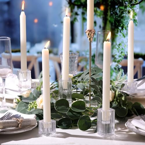LETINE 12pcs Vertical Stripe Glass Candlestick Holders - Chic Taper Candle Sticks Holder Set for Elegant Dining & Home Decor - Ideal for Wedding Centerpieces, Parties, and Celebrations - Image 4