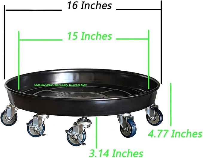Rolling Planter Caddy(430lbs Capacity), Heavy Duty Metal Plant Stand with Brake Wheels Plant Dolly Mover Plant Pot Tray Saucer for Indoor Outdoor 16 Inches Black 2Pack