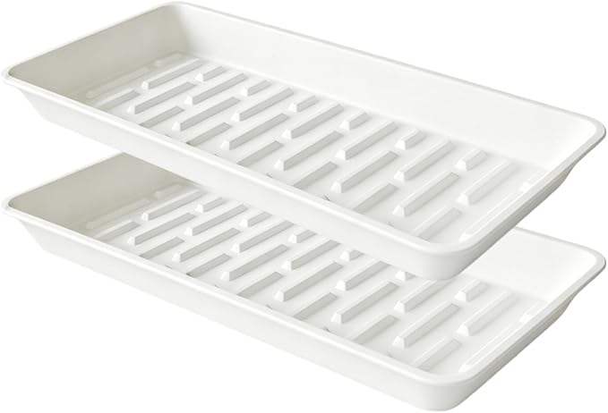 2 Pack Plastic Plant Tray Saucer Rectangular 20 21 Inch, Planter Trays Saucers Indoor Outdoor, Water Drip Tray for Flower Pot, Windowsill, 8.5 x 20.6 Inches, White