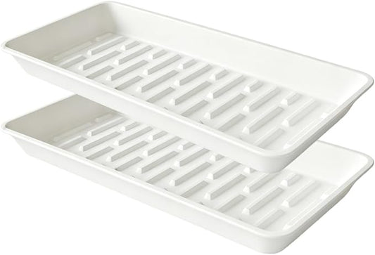 2 Pack Plastic Plant Tray Saucer Rectangular 20 21 Inch, Planter Trays Saucers Indoor Outdoor, Water Drip Tray for Flower Pot, Windowsill, 8.5 x 20.6 Inches, White