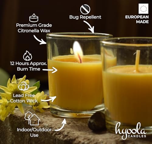 Hyoola Citronella Candle Votives in Glass Cup, Indoor and Outdoor Decorative and Mosquito, Insect and Bug Repellent Candle, Natural Fresh Scent, 12 Hour Burn Time, Made in Europe (Pack of 24) - Image 2