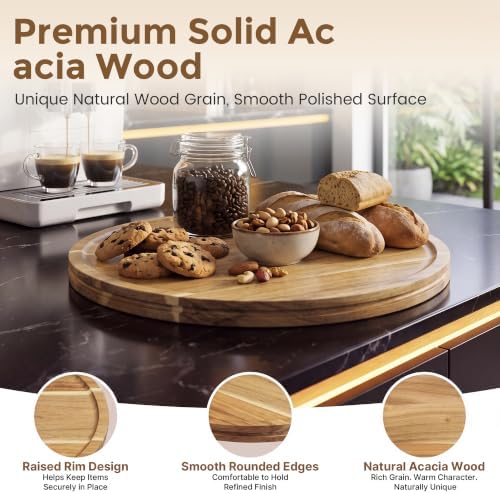 9.8" Round Wooden Serving Tray Large Wood Decor Tray Coffee Table Living Room Kitchen Counter Ottoman Tray Circle Candle Holder Decorative Trays - Image 5