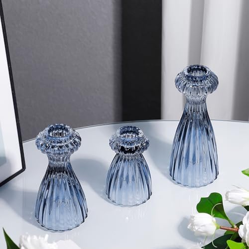 Lysenn Glass Candlestick Holders, Taper Candle Holders Set of 6, Dark Blue - Image 2