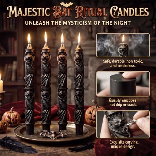 Nuanchu 4 Pcs Halloween Bat Black Taper Candles, Gothic Centerpiece Decor - Image 3