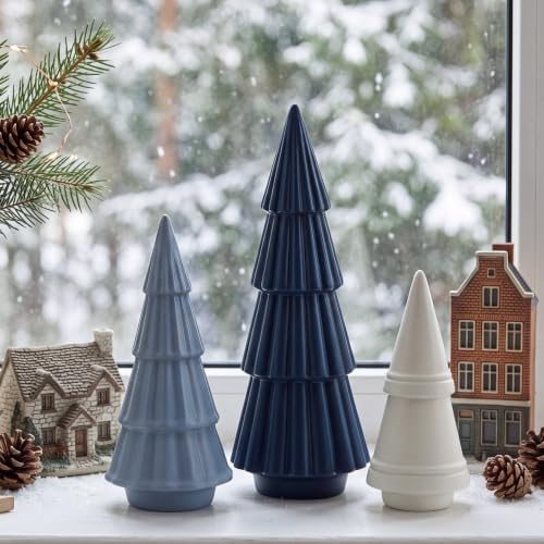 3 Pcs Neutral Christmas Tree Figurines,Dusty Blue - Image 5