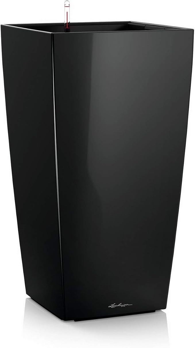 Lechuza CUBICO 30 Black High Gloss, Self-Watering Tall Planter, H22 L11.8 W11.8 in