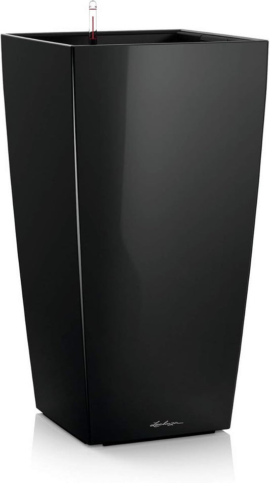 Lechuza CUBICO 22 Black High Gloss, Self-Watering Tall Planter, H16.1 L8.7 W8.7 in