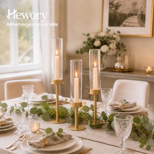 Hewory Gold Candlestick Holders: 6PCS Glass Hurricane with Brass Base - Image 2