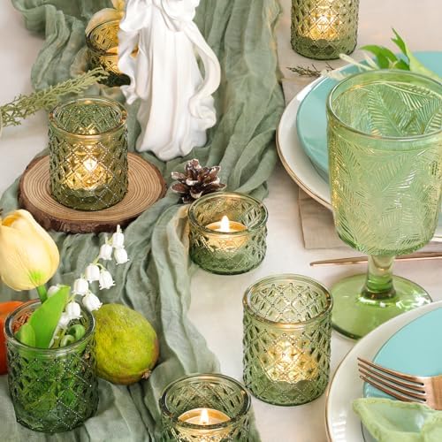 Green Glass Candle Holders, Tealight Holders 36 Pcs Assorted Heights Decor - Image 4