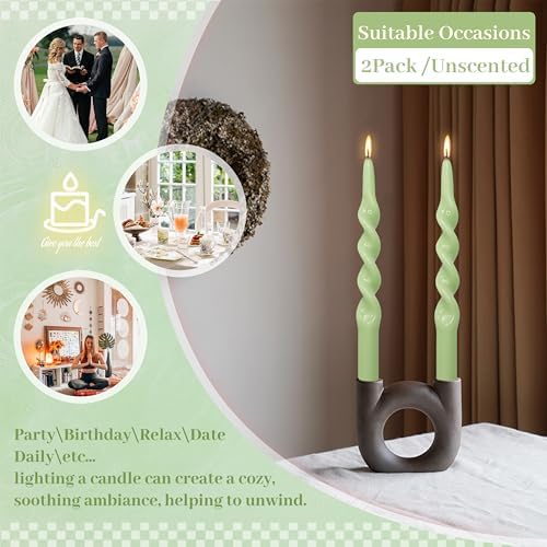Smokeless Spiral Taper Candles 10 Inch Green Twisted Candlesticks Handmade Long Dinner Candles for Home Decor Wedding Party - Image 6