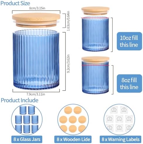 Blue Candle Jars with Lids, 8-Pack 12oz Ribbed Glass Candle Containers - Image 2