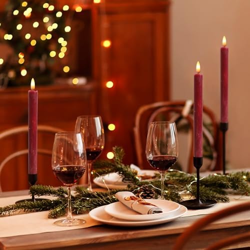 Wondise Burgundy Real Wax Flameless Taper Candles with Timer - Image 4