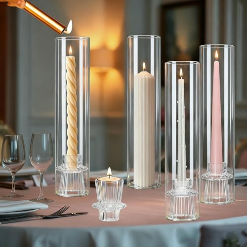 12 Pack Glass Hurricane Candle Holders 12" Open Ended Candlestick Tubes - Image 2