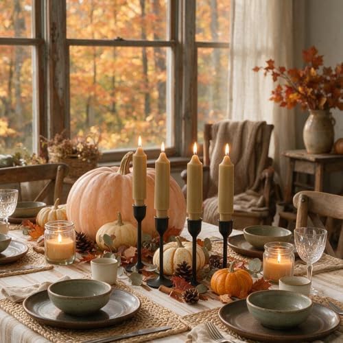 Sahara Beige Short Taper Candle 6 Inch Unscented Dripless Candlesticks,Up to 10-Hour Burn,Perfect for Fall Harvest Halloween Thanksgiving Dinners Parties and Home Décor,Set of 4 - Image 2