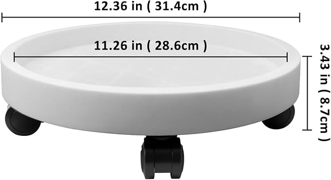 2Pack 12.4'' Plant Caddy with Wheels, Plant Stand Dolly for Heavy Planter,Wheeled Planter Saucer Tray,Rolling plant stand,Heavy-Duty Plant Caddy with Casters for Indoor and Outdoor(White)