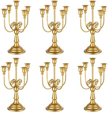 Romadedi Gold 5 Arm 11.8" Candelabra Candle Holders, Set of 6 by ROMADEDI