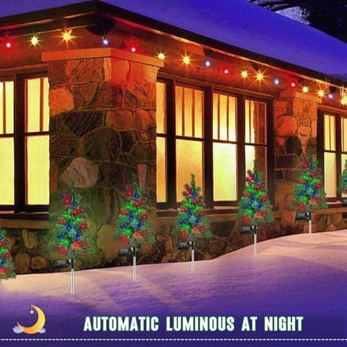 4PCS Solar Christmas Tree Garden Stake Lights Waterproof Christmas Decorations Tree Lights Outdoor Xmas Tree Light Christmas décor Pathway Lights Patio Yard（4PCS） - Image 4