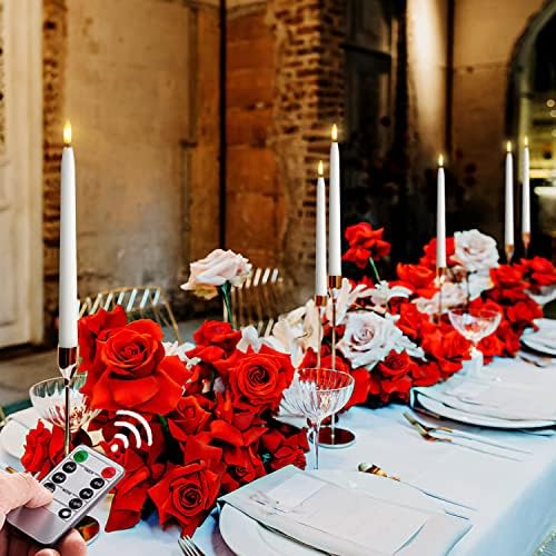 Homemory 11 inches Waxy Battery Operated Taper Candles with Remote Timer Dimmer, 6 Pcs Flameless Taper Candles with Flickering Flame, White Candlesticks Battery Powered for Ceremony Memorial Decor - Image 5