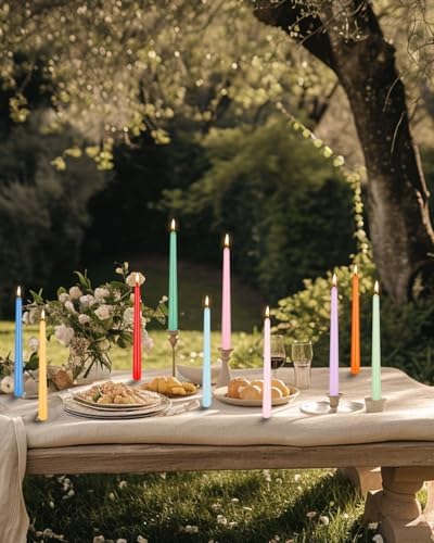 10 Inch Colored Spell Taper Candles-Dripless Unscented Chime Tapered Candle Smokeless Candlestick Long Slow Burning 8 Hours Tall Sticks for Birthdays Christmas Dinner Parties 12 Pack - Image 4