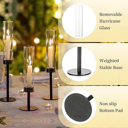 Hewory Black Candlestick Holders: 6PCS Glass Hurricane with Metal Base - Image 5