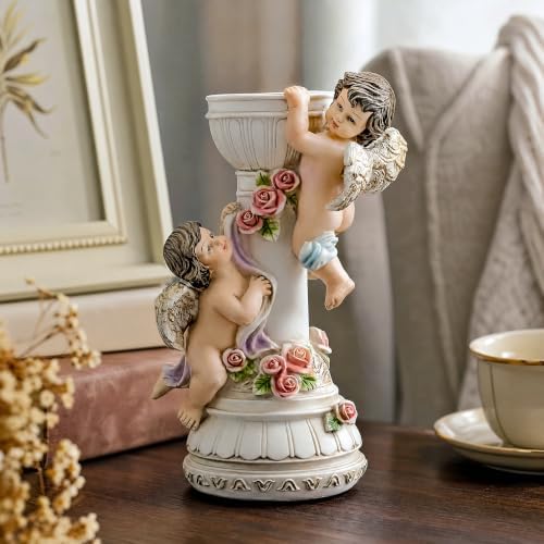 Hand Painted Pastel Cherub Candle Holder Resin Angel Vintage Wedding Gift - Image 5