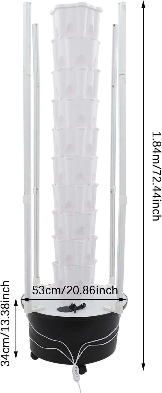 10 Tier Hydroponic Growing Tower with Led Grow Lights Water Pump, 60 Planting Pots Vertical Garden Indoor Outdoor Automatic Water Circulation System, Locking Wheels for Home, Patio, Balcony