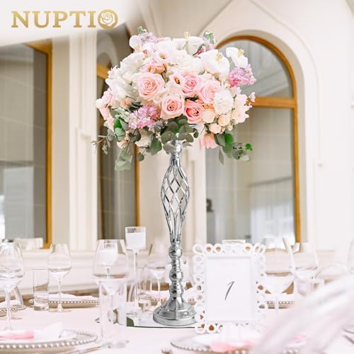NUPTIO Silver Centerpiece Stand for Table, Twist Style, 22.8" Tall, 2 Pcs - Image 2